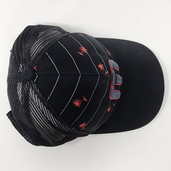 Travis Mathew Hat Men OS Palm Tree Logo Stripe Mesh Back Black Red Golf Snapback - Picture 6 of 9